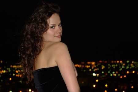 Female in night cityの写真素材