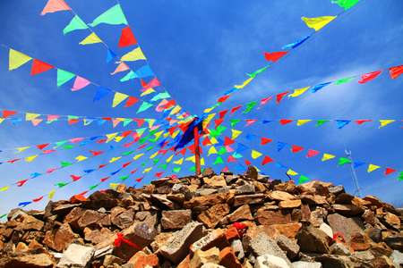Colorful prayer flagsの写真素材