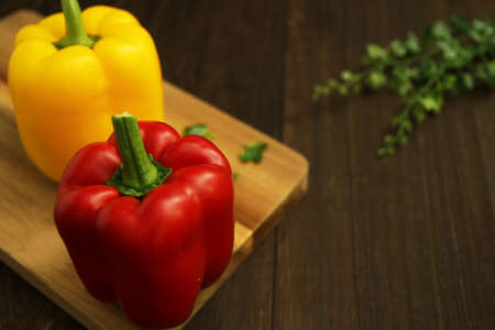 Paprika placed on a wooden tableの写真素材