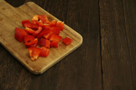 Paprika cut into pieces and cookedの写真素材