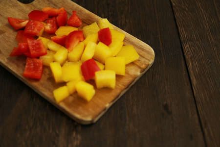Paprika cut into pieces and cookedの写真素材
