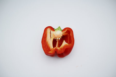 Half-cut paprika on a white backgroundの写真素材