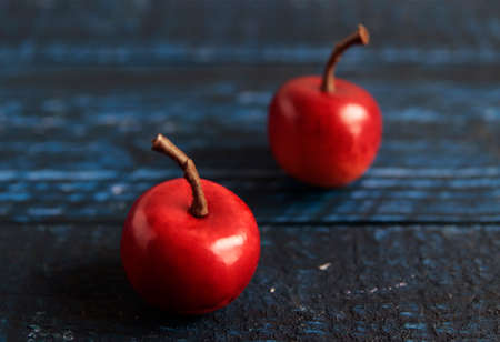 Apples on the blue tableの写真素材
