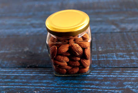 Almond nuts in a jar on the table