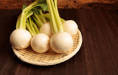 Fresh turnip on the tableの写真素材