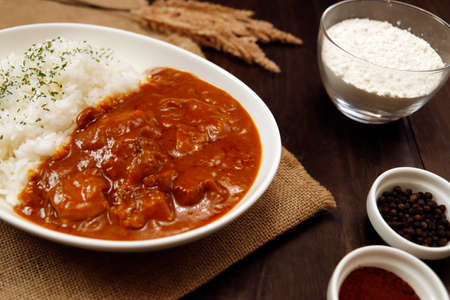 Japanese curry rice on the tableの写真素材