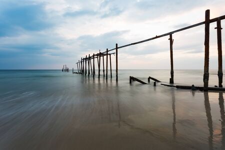 Old dilapidated at Khao Pilai Bridge in sunset, Phang Nga, Thailandの写真素材