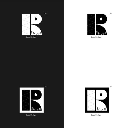 Set of letter R logo design template elements. Black and white color.のイラスト素材
