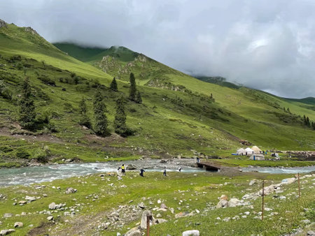Mountain landscape with a mountain river in the Caucasus Mountains, Georgiaの写真素材