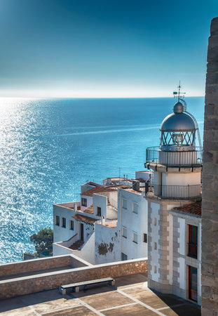 Beautiful view of the sea from the terrace of the old house. Spainの写真素材