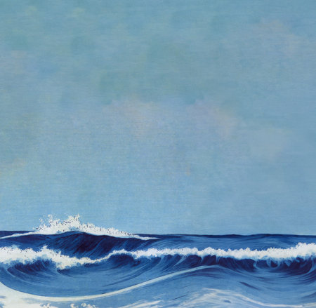 Watercolor background with waves and clouds. Hand drawn watercolor illustrationの写真素材
