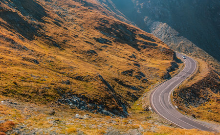Winding mountain road in the Carpathian Mountains, Ukraine.