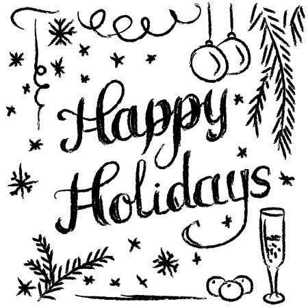 calligraphy, merry christmas and happy new yearのイラスト素材