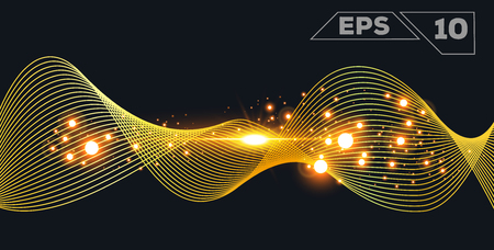 Abstract gold wave with shine sparkles isolated on dark backgroundのイラスト素材