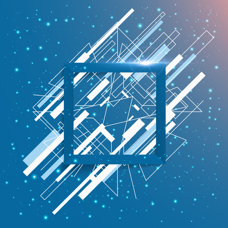 Abstract geometric frame square with line isolated on blue backgroundのイラスト素材
