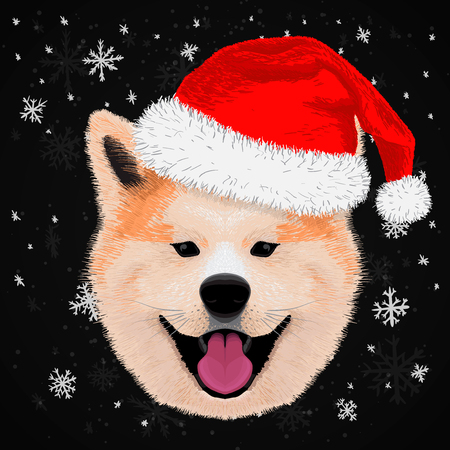 cute akita merry christmas and happy new yearのイラスト素材