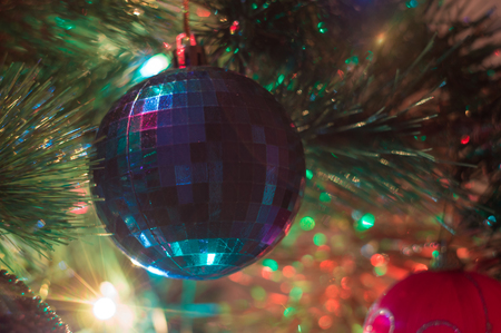 happy new year and christmas tree ballsの写真素材