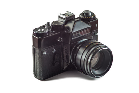 Retro vintage film camera on white background