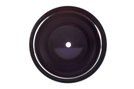 dark lens with diaphragm blades on white backgroundの写真素材