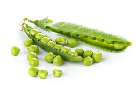 stalk of green peas on a white backgroundの写真素材