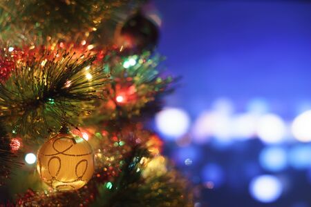 Decorated Christmas tree with shine lightsの写真素材
