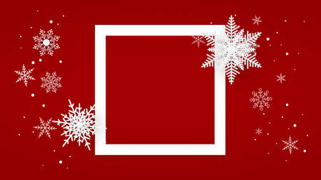 Christmas red postcard with square and snowflakes on background. Vector illustration.のイラスト素材