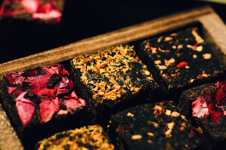 Five flavored brown sugar cubesの写真素材