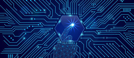 Abstract polygonal digital technology background. High-tech circuit board. Vector illustrationの写真素材