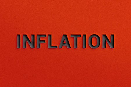 Inflation text on a red background. 3D rendering illustration.の写真素材