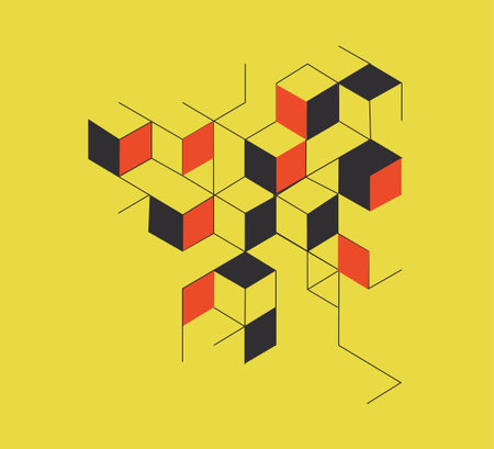 Abstract background with cubes. Vector illustration in flat style. Isolated on yellow background.のイラスト素材