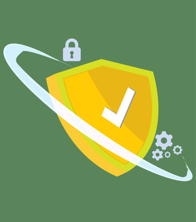 Protection shield with check mark. Security concept. Vector illustration.のイラスト素材