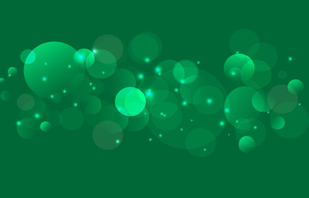 Abstract Green Bokeh Background with Glowing Light Circles. Vibrant Emerald and Teal Tones for Eco, Nature, Technology, Christmas, Holiday, or Festive Party Designのイラスト素材