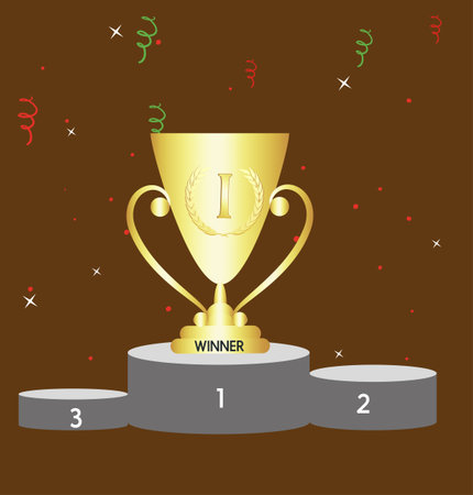 Trophy cup on pedestal. First place. Vector illustration.のイラスト素材