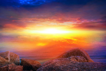 light about the sky. Paradise heaven. Dramatic nature background. beautiful cloud Way to heaven. Journey of the Soul. background sky at sunset and dawn. sea landscape.の写真素材