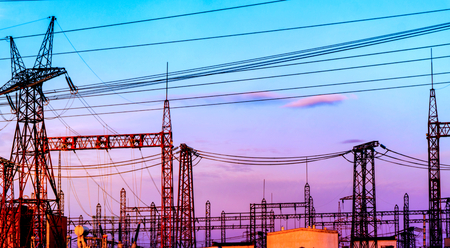 Power plant. Transformer substation. Industrial landscape. Power linesの写真素材
