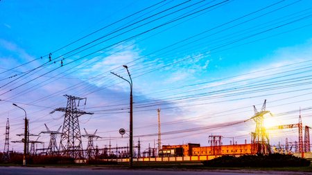 Power plant. Transformer substation. Industrial landscape. Power linesの写真素材