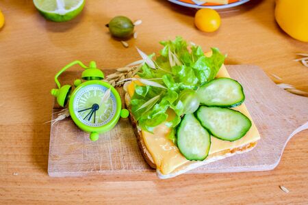 Healthy vegetarian sandwich. Home-made sandwich with cheese for breakfast