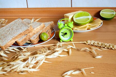 Healthy vegetarian sandwich. Home-made sandwich with cheese for breakfastの写真素材