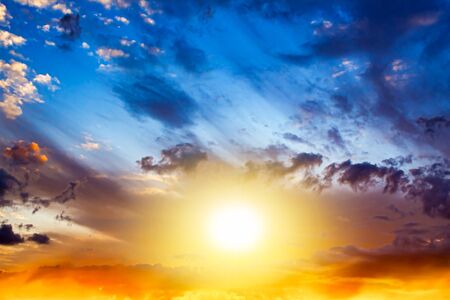 Beautiful sunset. Beautiful heavenly landscape with the sun in the clouds. View of clouds from high...