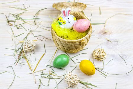 eggs in a nest. religion holiday. Easter food is on the table.