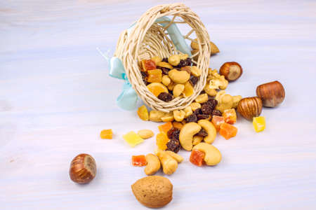 Dried fruits and nuts. nuts in a basket