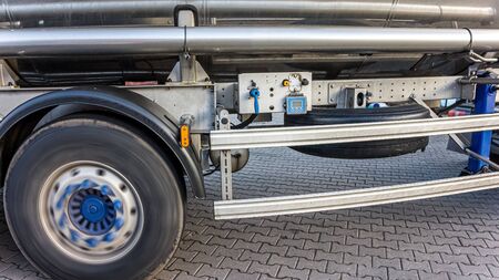 Tank Truck Trailer. Truck With Fuel Tank. Tank truck of dangerous goods, Trailer car tank in parts