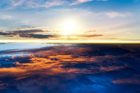 Beautiful heavenly landscape with sun in clouds.