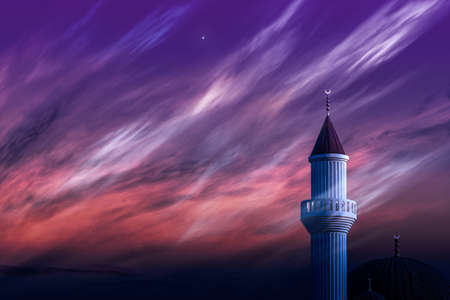 Mosque silhouette. a young month in the clouds. sunset sky. iの写真素材
