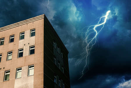 lightning and thunderstorm clouds and gray sky