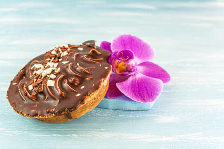 chocolate cake of round shape. baking muffins, dessert