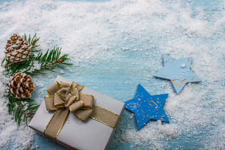 Christmas background with decorations and gift