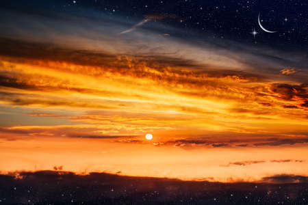 Colorful sky and sunrise. Natural landscape of the atmosphereの写真素材