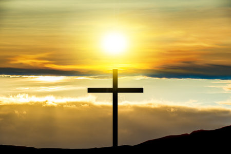 The cross of God in the rays of the sun. Background of religionsの写真素材