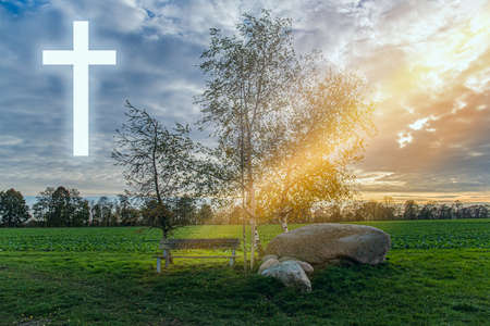 The cross of God in the rays of the sun. Background of religionsの写真素材